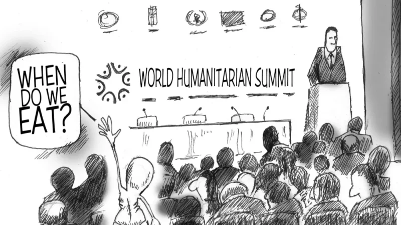 Viñeta de Patrick Gathara para Irin News sobre la WHS. Redvers, 2017.