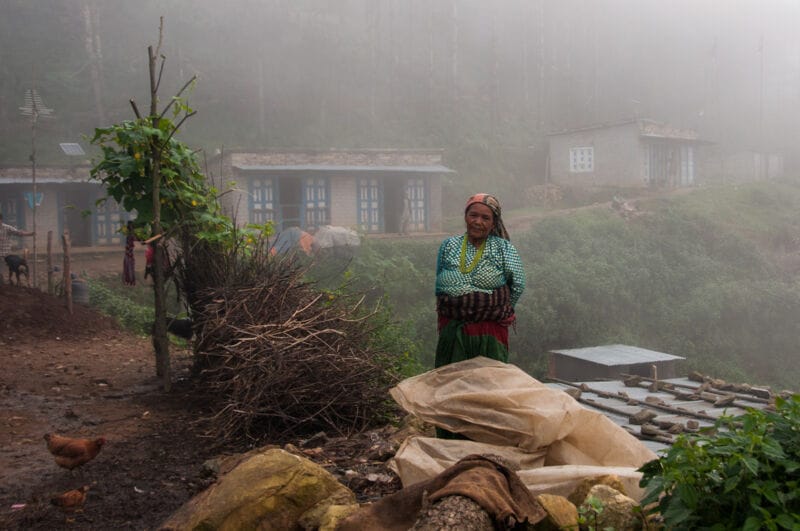 A woman early in the morning in a rural area of Nepal